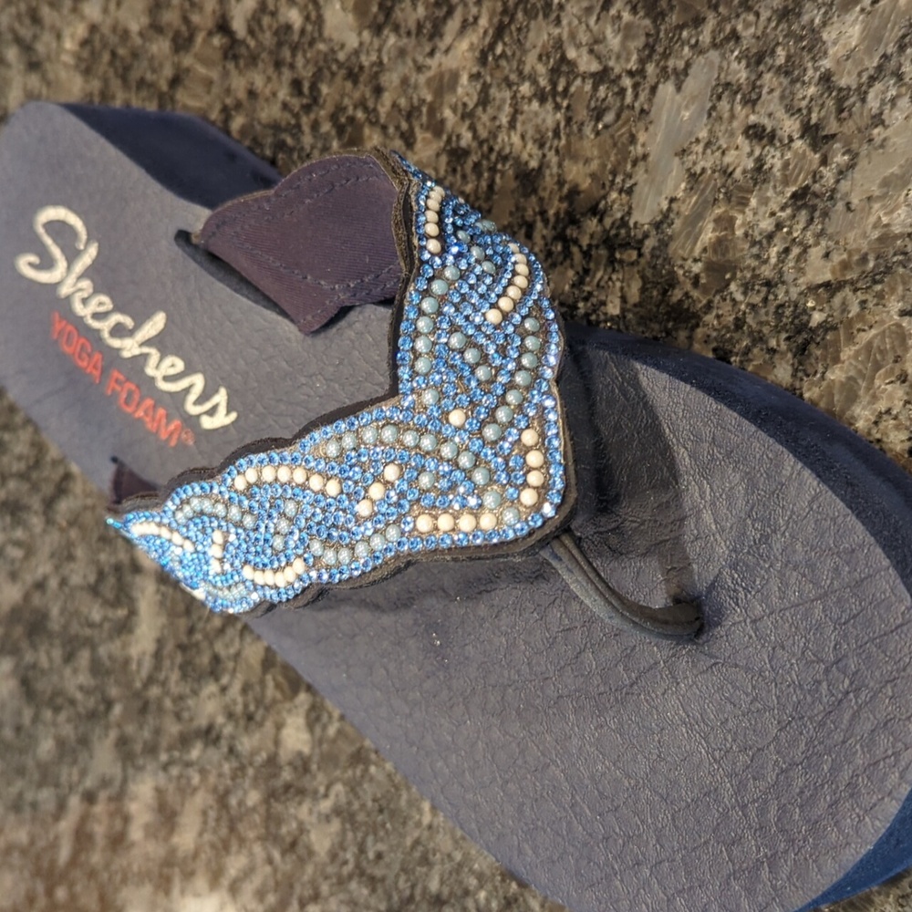 Skechers Navy Blue Yoga Foam Flip Flops Size 9 - Picture 7 of 8